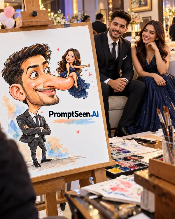 Wife Sitting on Husband Nose Caricature Prompt