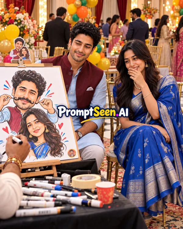 Live Caricature Artist Couple Party Moment