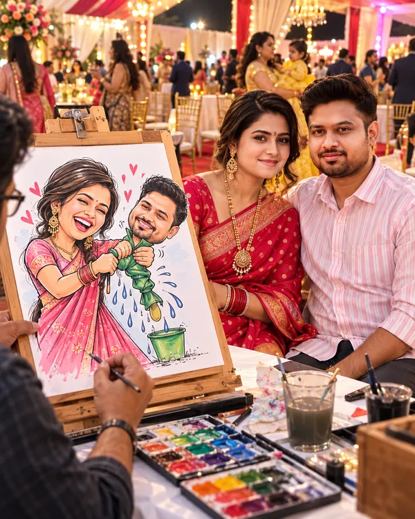 Nichoda Hua Pati Funny Couple Caricature Prompt