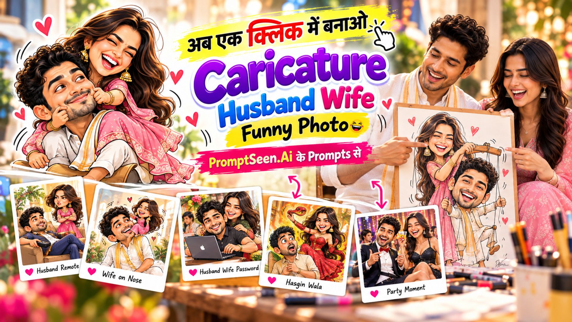 Husband Wife Funny Caricature Prompts Collection