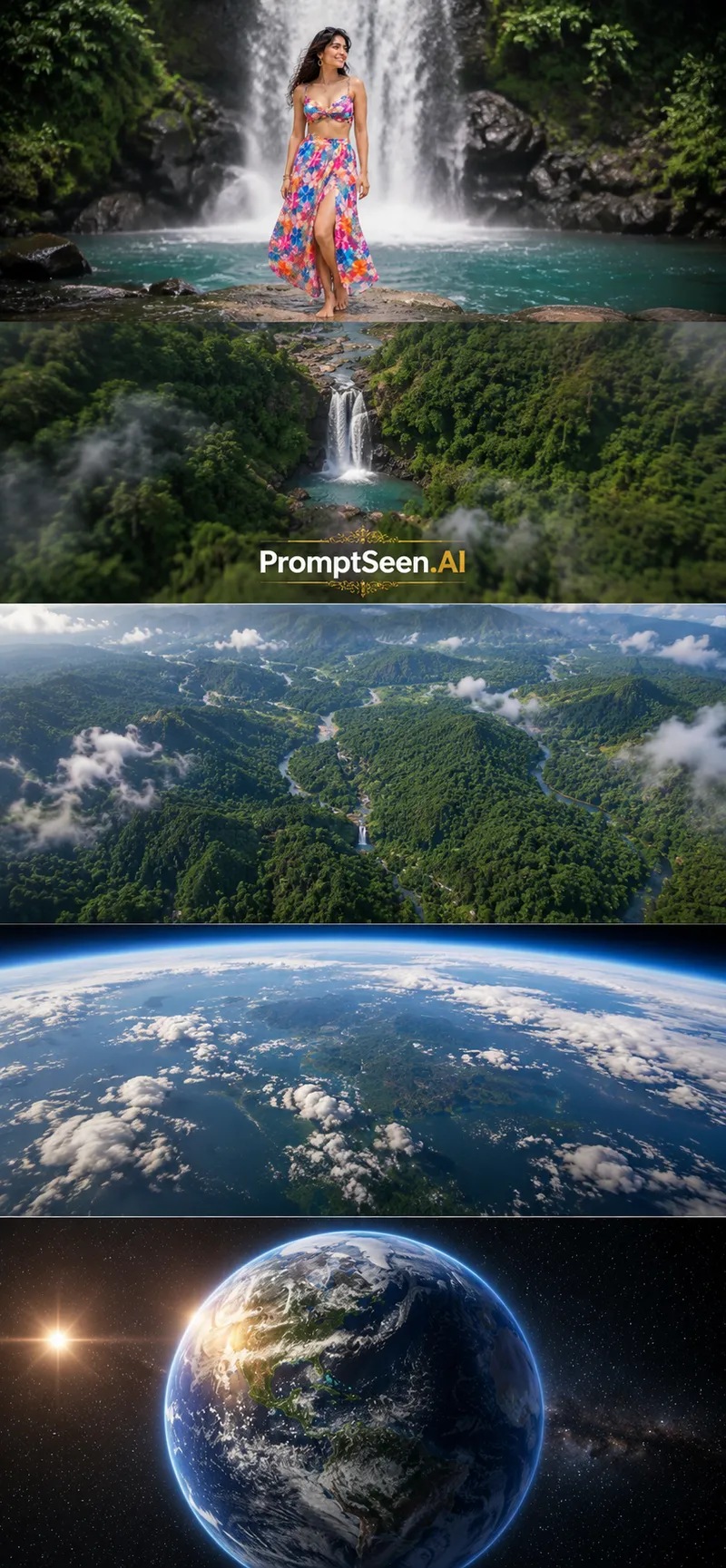 AI Earth Zoom Out – Waterfall to Planet