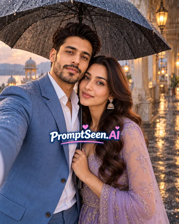 Rainy Couple Selfie with Girlfriend