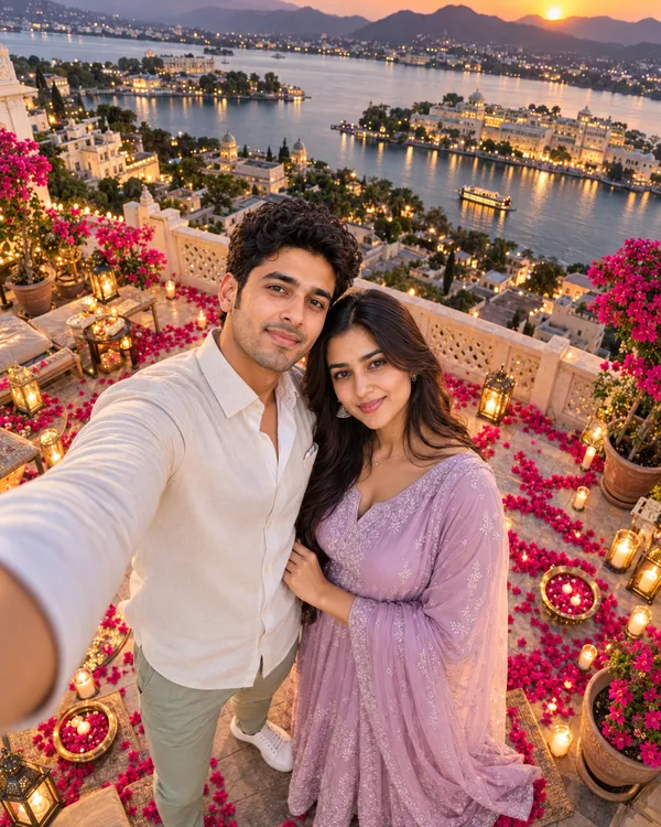 Colorful Couple Selfie Vibrant Helicopter View