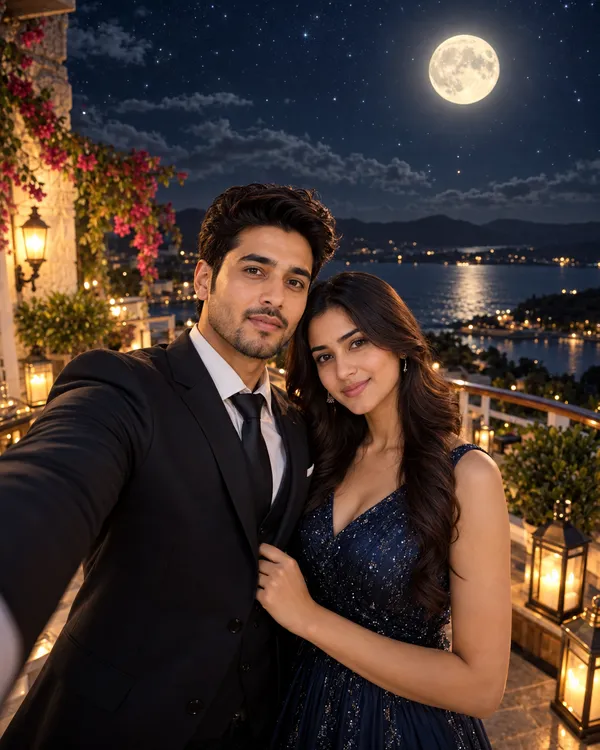 Moonlit Night Couple Selfie