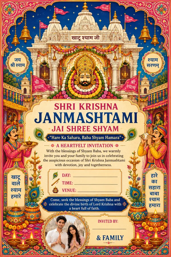Janmashtami Invitation Card the sacred Khatu Shyam