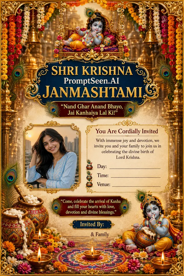 Shri Krishna janmashtami Invitation Card Prompt In English