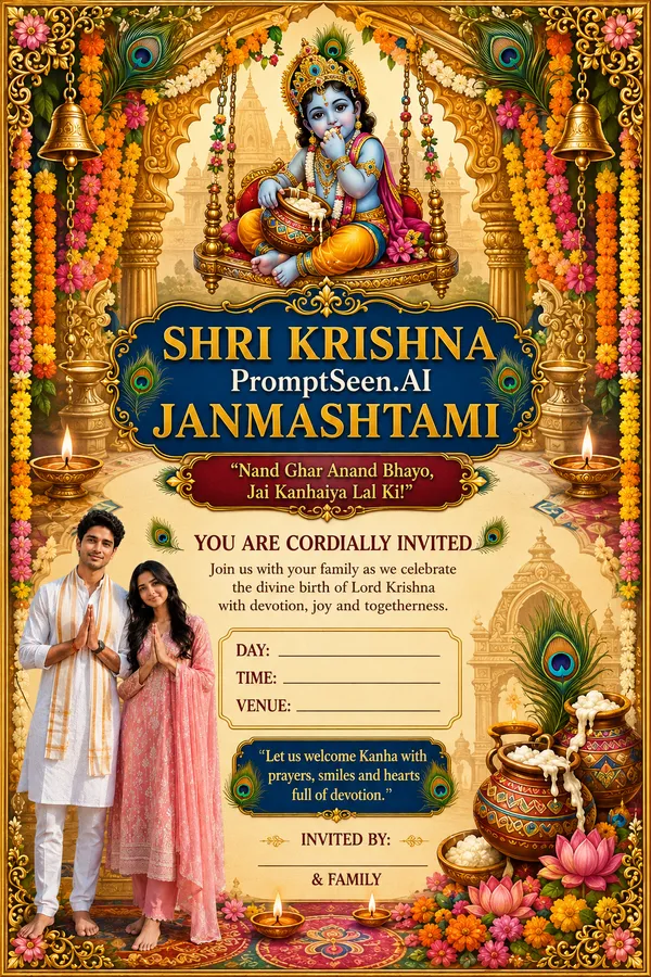 Shri Krishna Janmashtami Invitation Card in premium Indian vector illustration