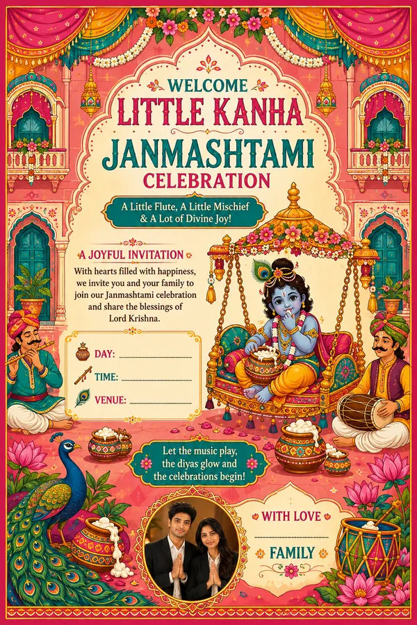 Janmashtami Invitation Card Rajasthani palace celebration