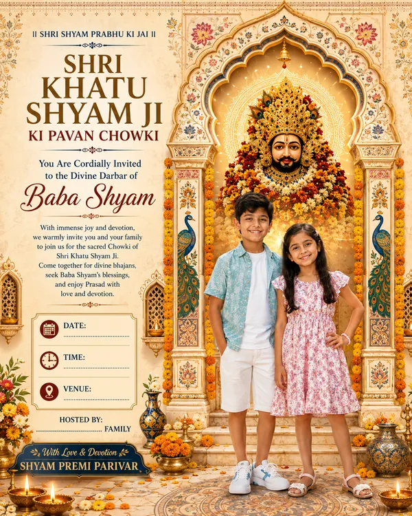 Royal Rajasthani Illustration Khatu Shyam Invitation