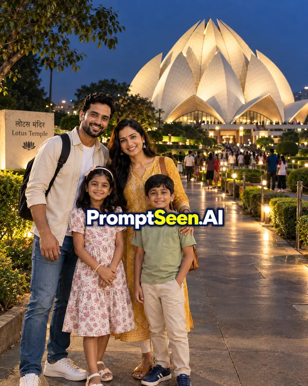 Lotus Temple Night Illumination Portrait