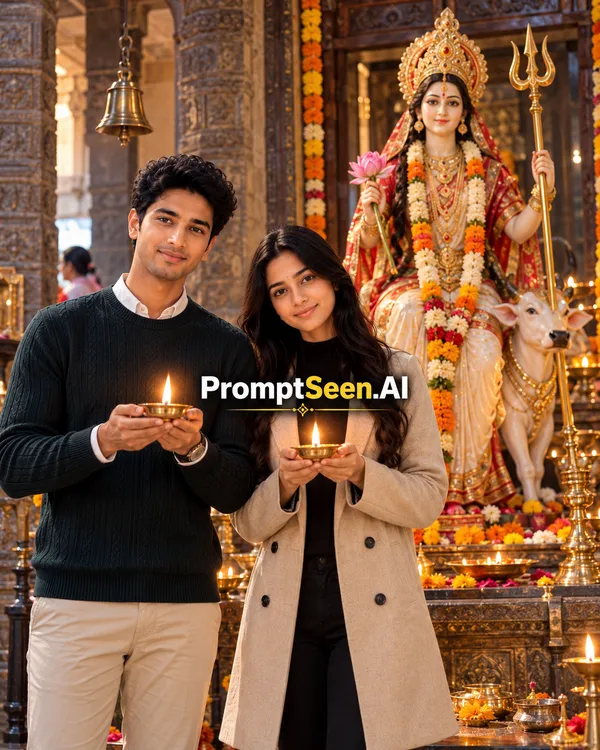 Maa Shailputri Deepak Darshan Natural Temple Portrait Prompt