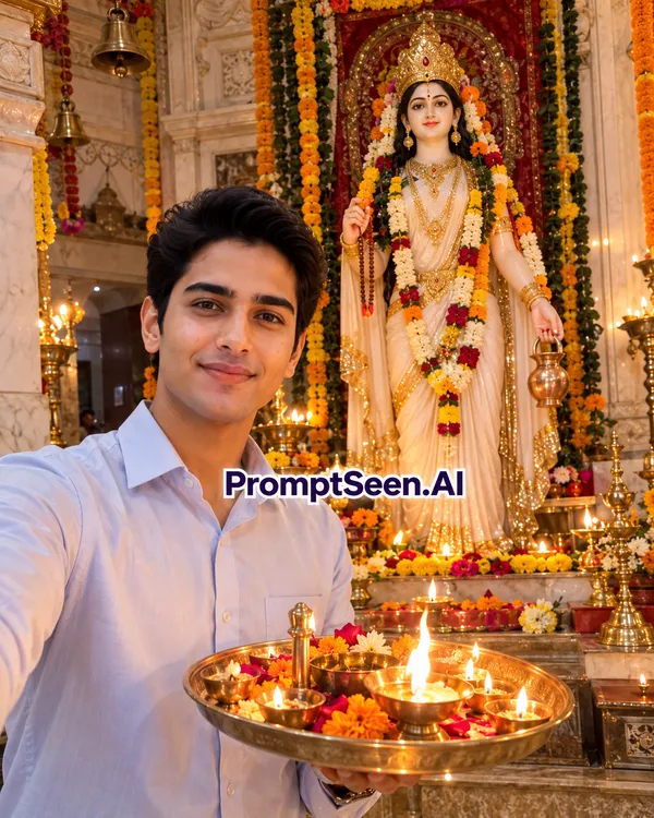 Aarti of Maa Brahmacharini Natural Selfie Amidst Diyas