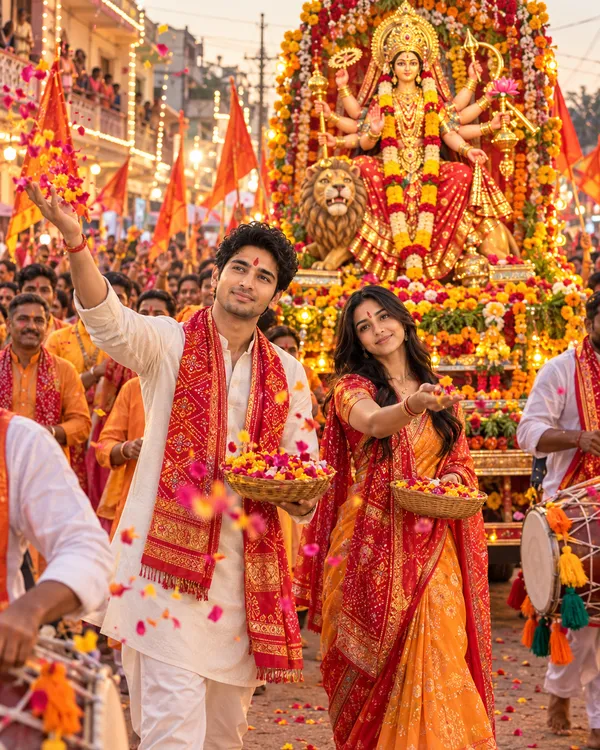 Maa Kushmanda Pratima Aagman Procession Photo Prompt