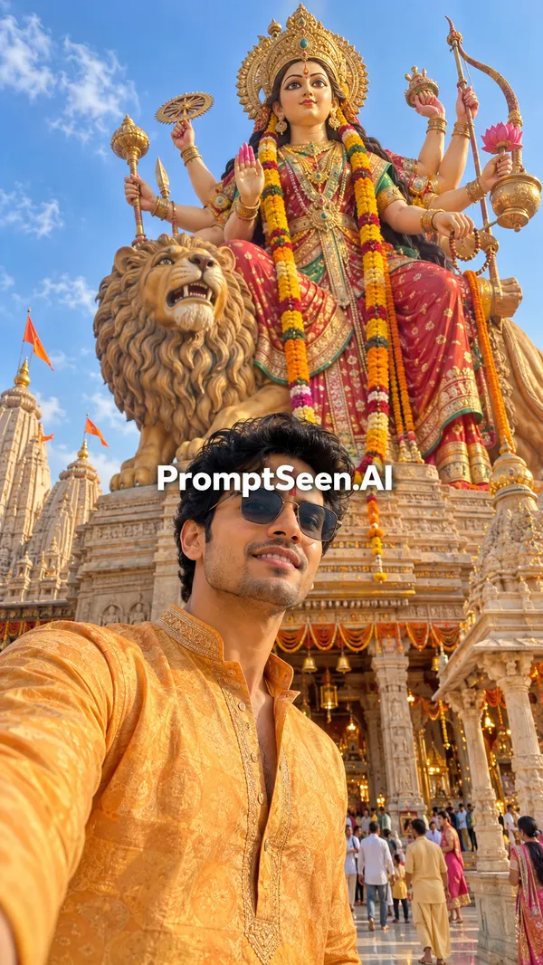 Maa Kushmanda 100 Feet Statue Selfie Photo Prompt
