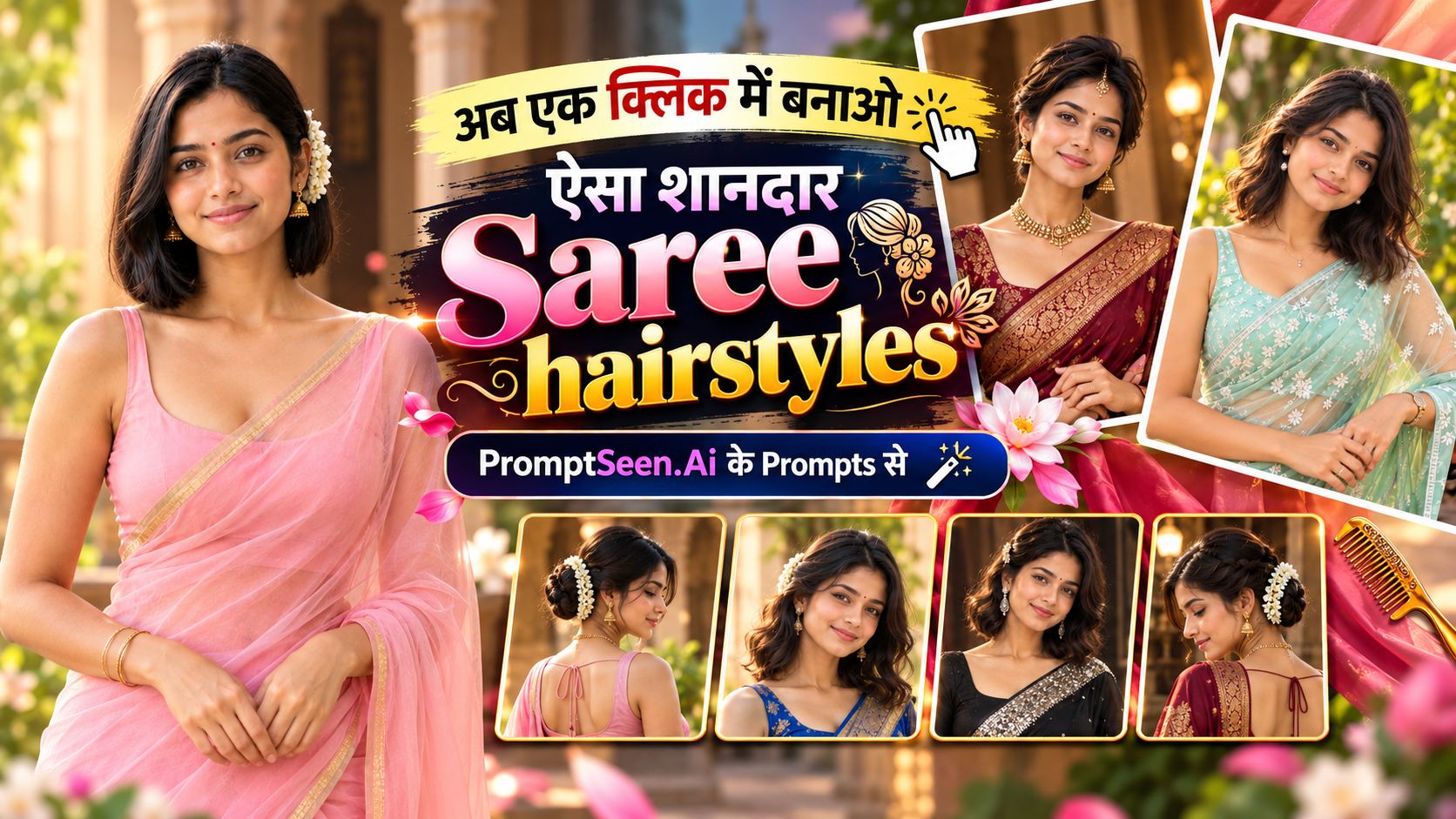 Saree Hairstyles for Short Hair AI Prompts Collection