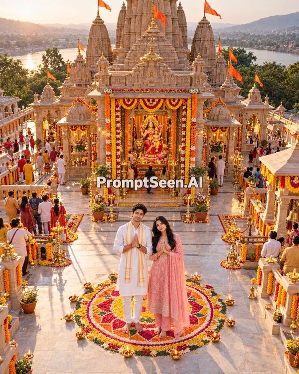 Maa Skandamata Grand Temple Drone Shot Photo Prompt