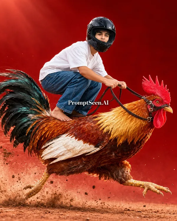 Rooster Rider Murge Ki Sawari Photo Prompt