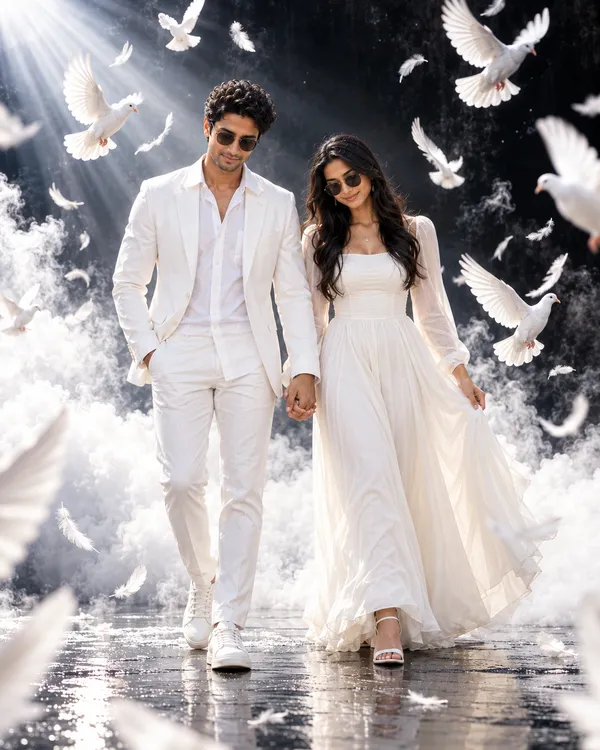 White Suit Dove Walk Photo Prompt