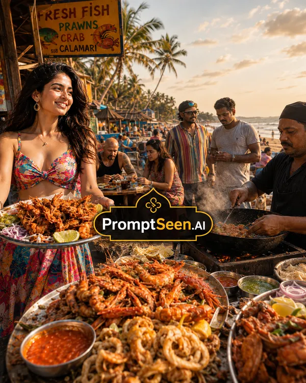 Goa Beachside Food Thumbnail Prompt
