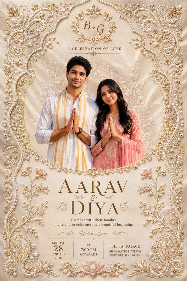 Royal Chikankari & Zardozi Wedding Invitation