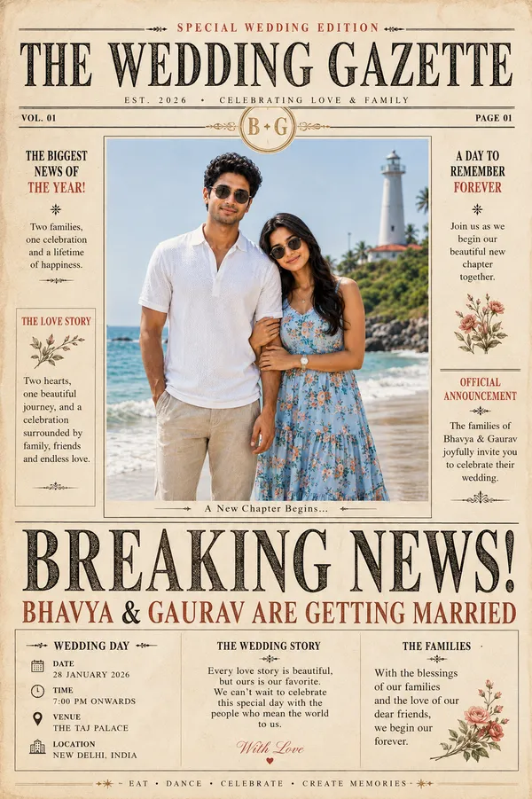 Vintage Newspaper Wedding Invitation