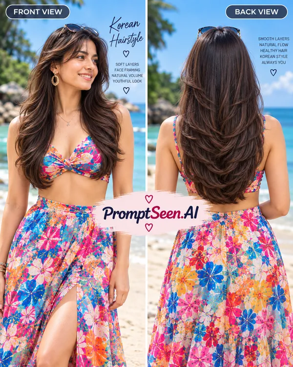 South Korean Hairstyle for Girls Front and Back View Prompt