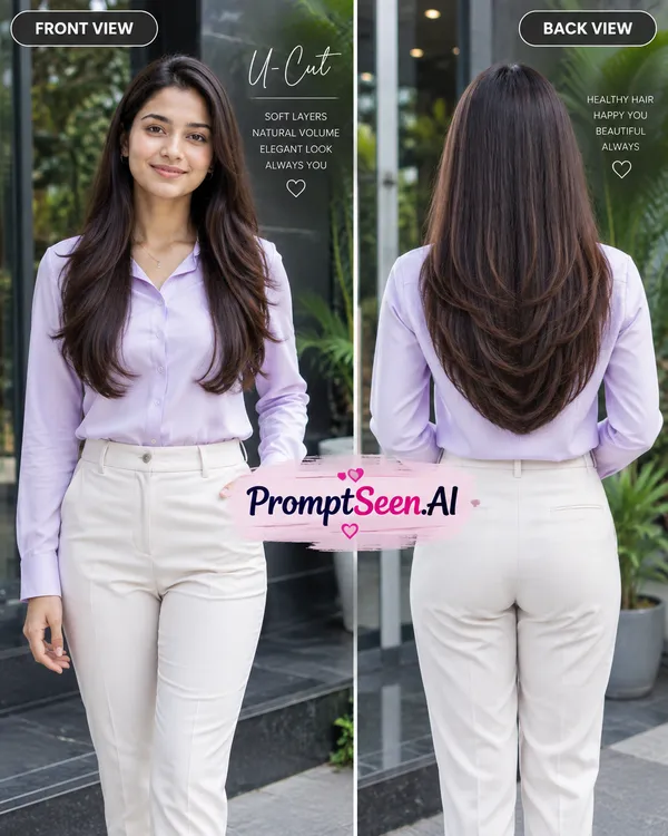 U-Cut Hairstyle Front and Back View Prompt