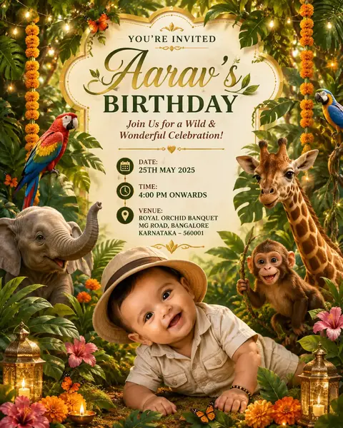 Jungle Theme Birthday Invitation