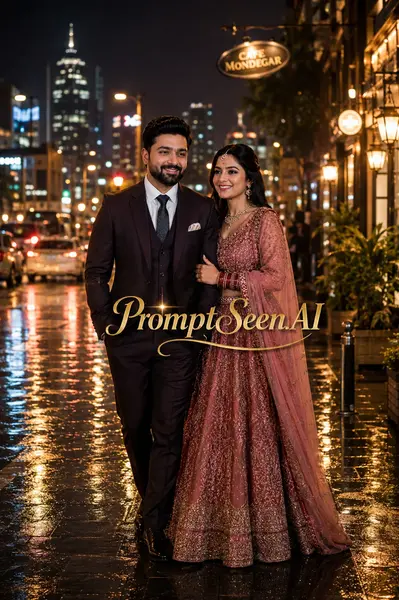 Modern Bollywood Cinema Couple Mumbai Night Scene