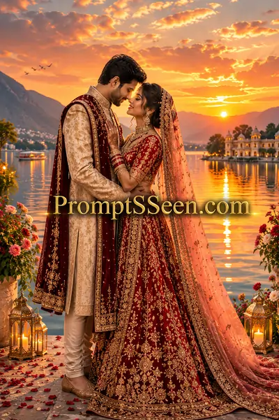 Dreamy Sunset Lake Wedding Couples