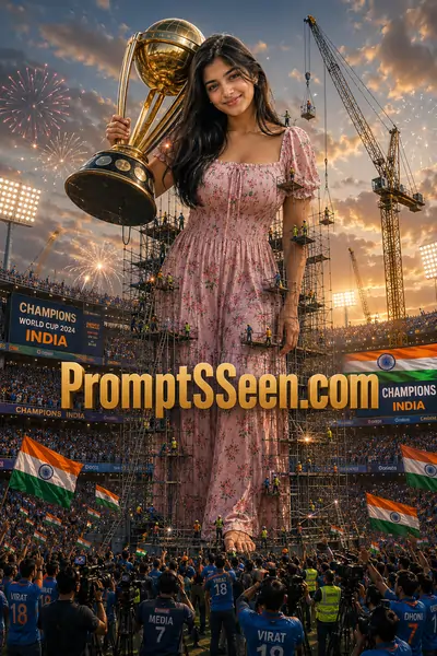 Giant Cricket Champion with Trophy