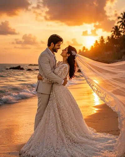 Golden Beach Wedding Portrait
