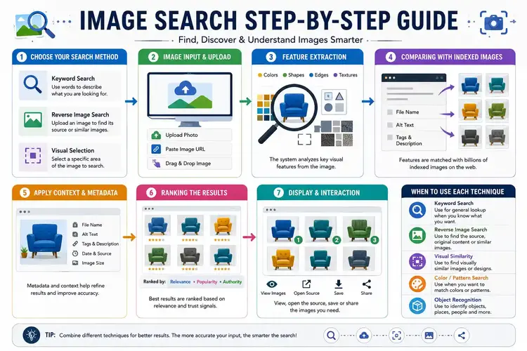 Infographic showing the step-by-step guide to image search