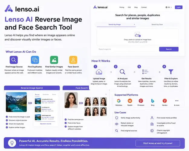Lenso AI reverse image and face search tool