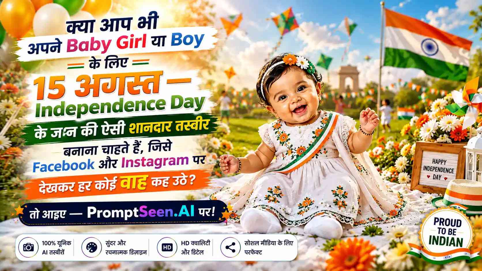 Independence Day 15th Aug. 2026 Prompt For Baby Girl Or Boy