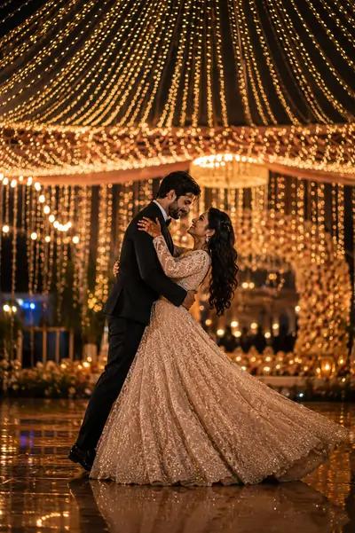 Night Fairy Lights Wedding Scene