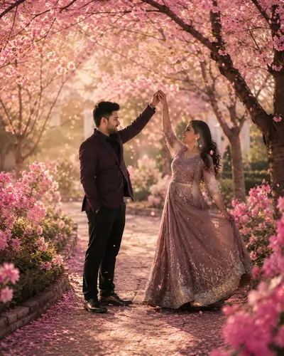 Cherry Blossom Garden Pre Wedding AI Prompt