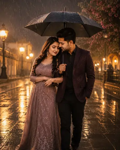 Rain Romance Cinematic AI Couple Portrait