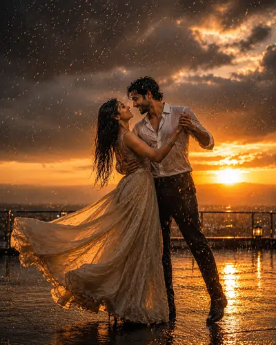 Sunset Rain Romance AI Photography