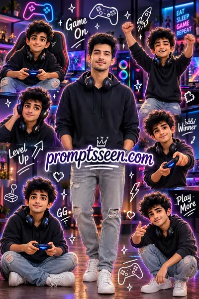 Gaming Room Boy Collage Prompt